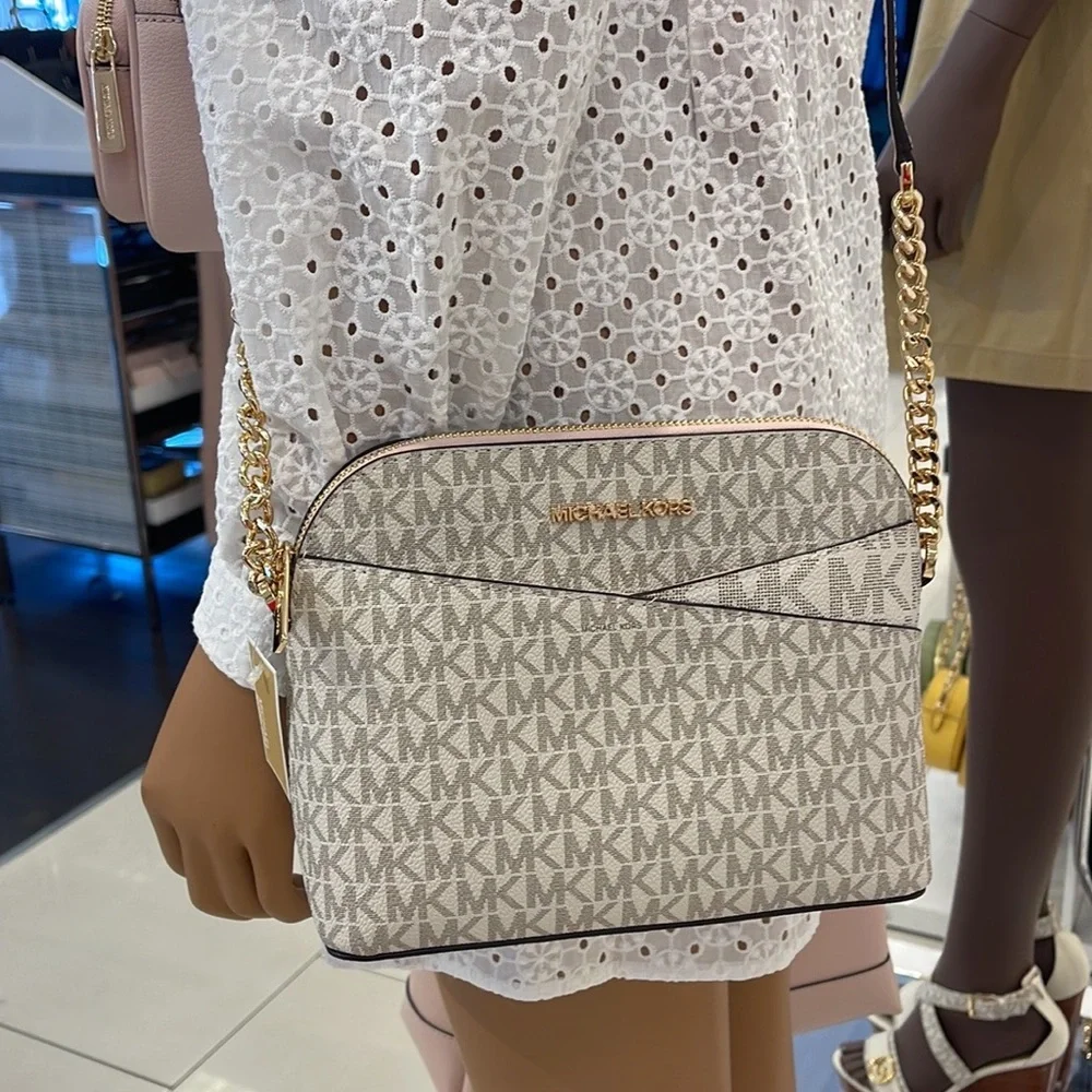 MICHAEL KORS Jet Set Medium Logo Dome Satchel Crossbody  Powder Blush  NWT